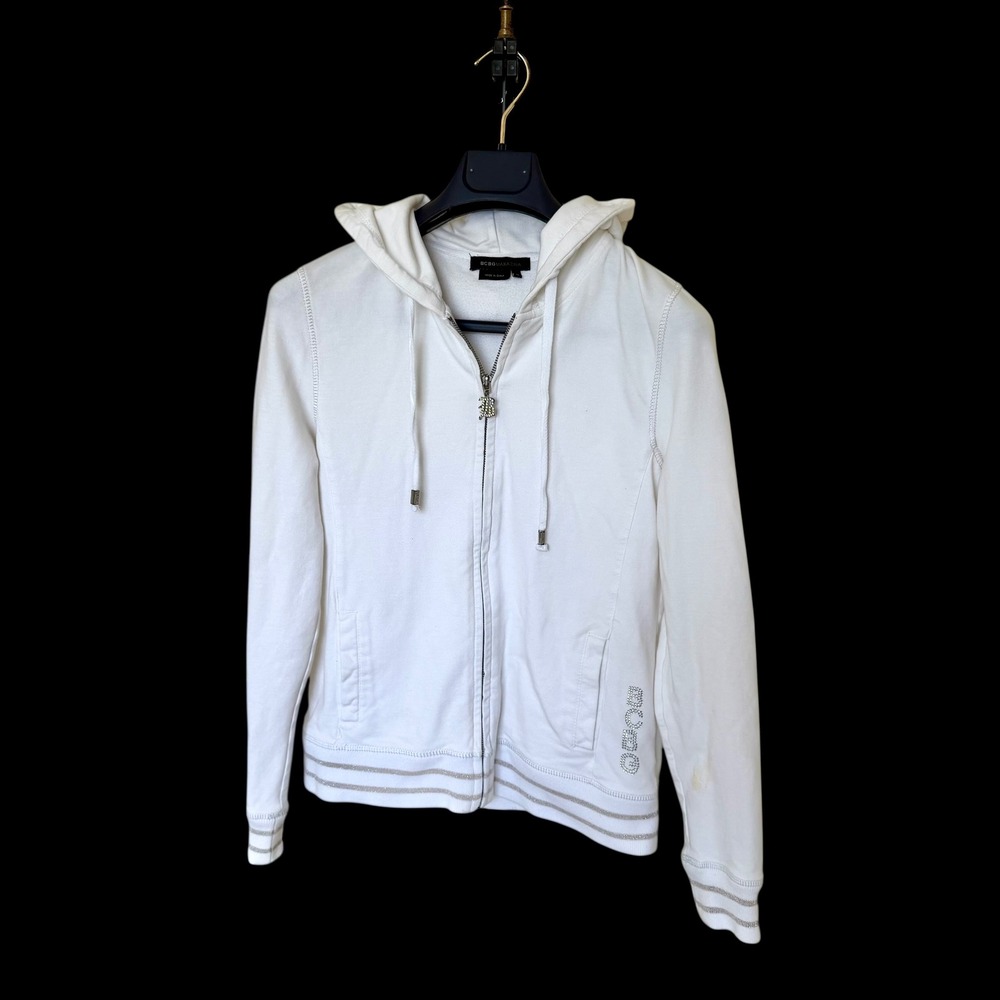 BCBGMAXAZRIA Womens Y2K Rhinestone Y2K Zip Up Hoodie Crown Crest Med